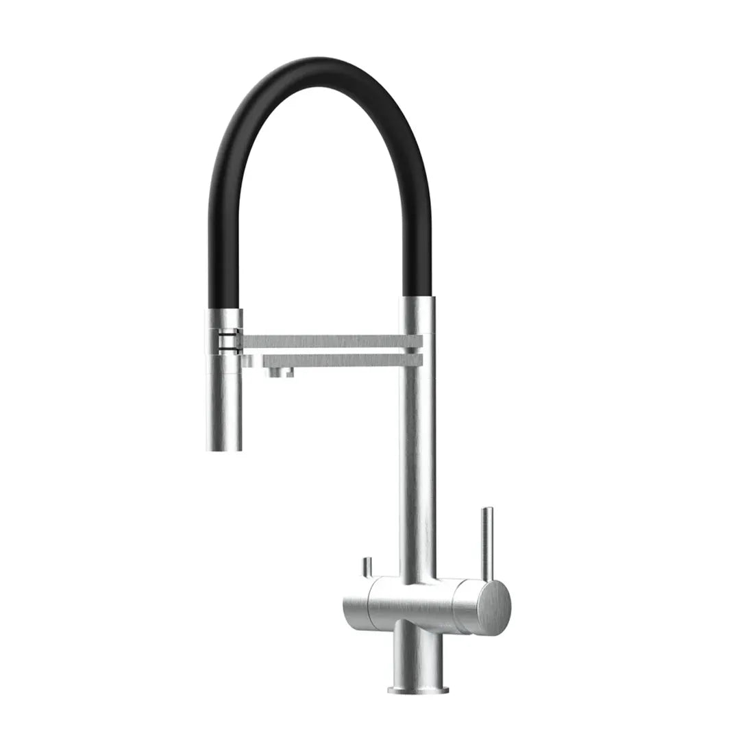 VIZIO 3-Wege Wasserhahn Schwarz aus Edelstahl gebürstet: Modell VZFX018182 als Freisteller