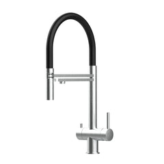 VIZIO 3-Wege Wasserhahn Schwarz aus Edelstahl gebürstet: Modell VZFX018182 als Freisteller