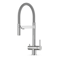 VIZIO 3-Wege Wasserhahn Grau aus Edelstahl mit 2-Strahl Brause: Modell VZFX018102 als Freisteller