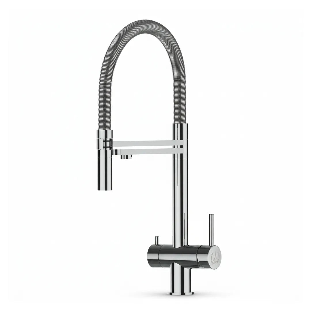 VIZIO 3-Wege Wasserhahn aus Edelstahl hochglanz mit 2-Strahl Brause: Modell VZFX018102 als Freisteller