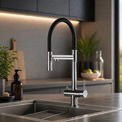 VIZIO 3-Wege Wasserhahn Schwarz aus Edelstahl hochglanz: Modell VZFX018102 in der Küche