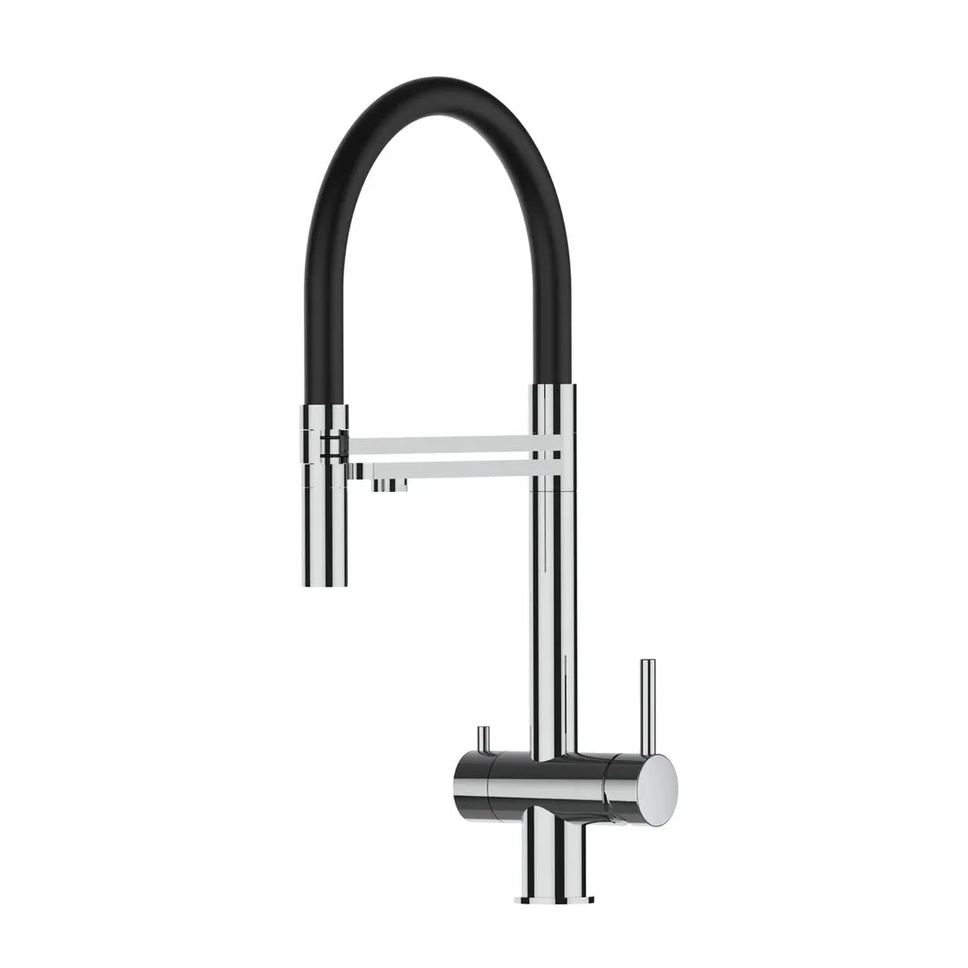 VIZIO 3-Wege Wasserhahn Schwarz aus Edelstahl hochglanz: Modell VZFX018102 als Freisteller