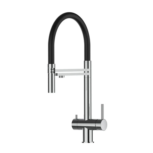 VIZIO 3-Wege Wasserhahn Schwarz aus Edelstahl hochglanz: Modell VZFX018102 als Freisteller