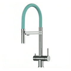 VIZIO 3-Wege Wasserhahn Türkis aus Edelstahl mit 2-Strahl Brause: Modell VZFX018102 als Freisteller