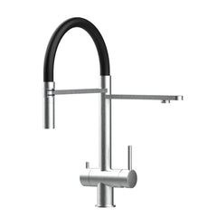 VIZIO 3-Wege Wasserhahn schwarz aus Edelstahl gebürstet: Modell VZFX918682 als Freisteller